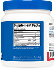 Nutricost BCAA Powder Strawberry Kiwi shaker in use during a gym session.