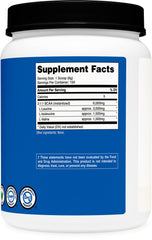 Nutricost BCAA powder tub highlighting quality and facility.