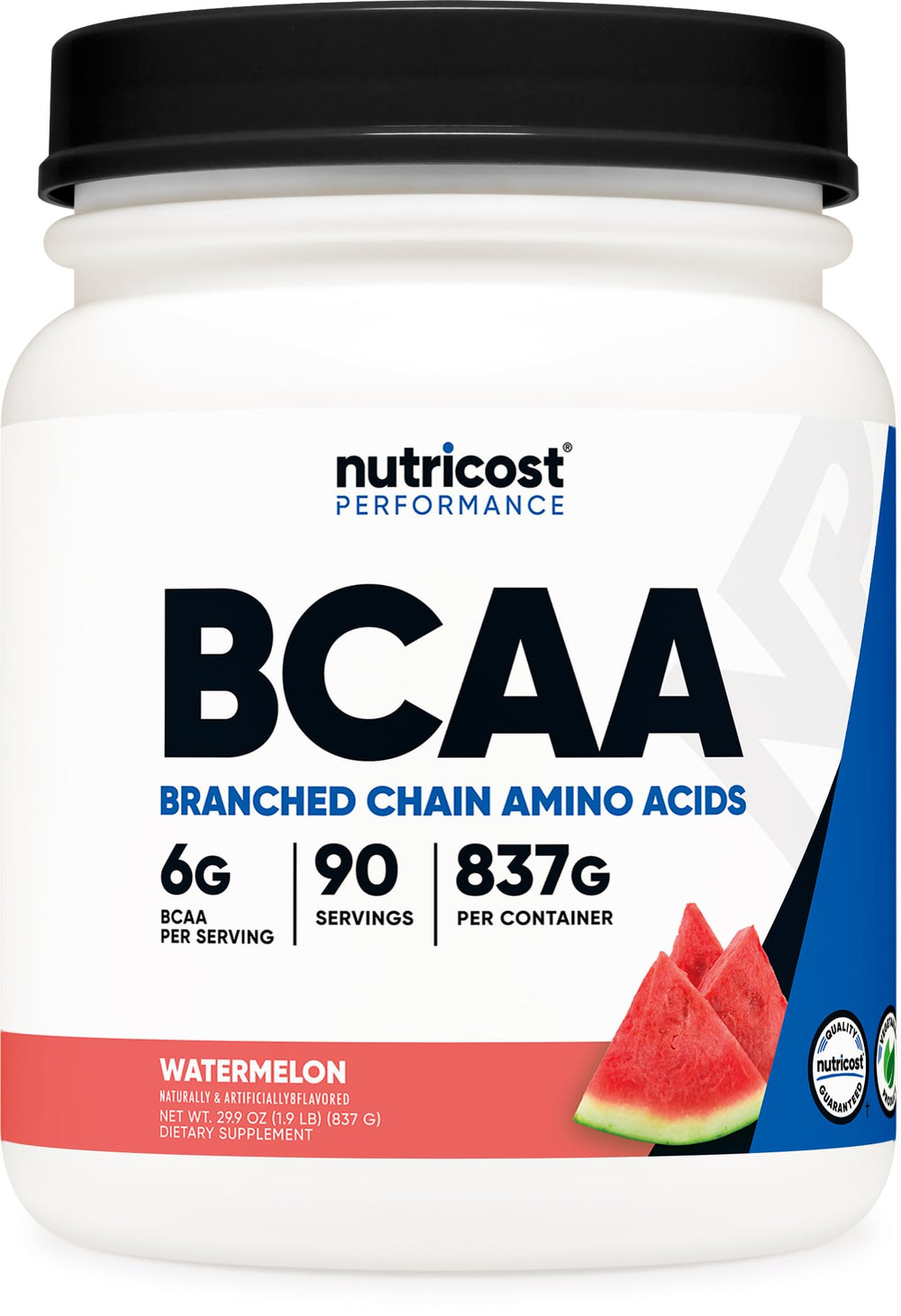 Nutricost BCAA Watermelon powder tub with scoop for workout fueling