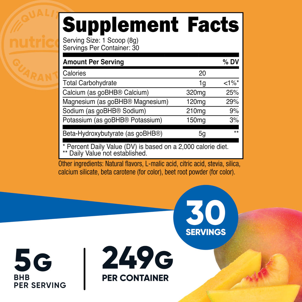 Nutricost BHB salts drink mix powder dissolving in water for fast, tasty hydration.
