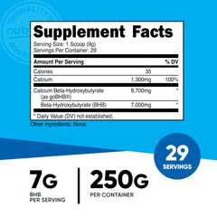 Nutricost Calcium BHB scoop measures powder for daily use.