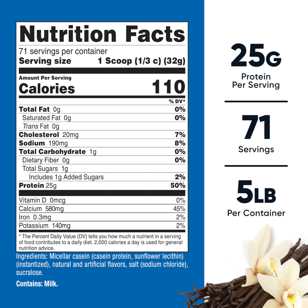 Nutricost Casein Vanilla micellar protein serving shown for slow release
