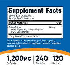 Nutricost Cissus Quadrangularis capsules-pour showing two capsules per serving for easy dosing
