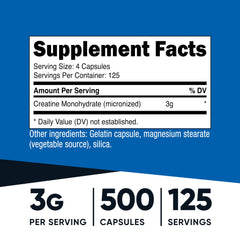 Nutricost Creatine Monohydrate capsules close-up showing micronized texture