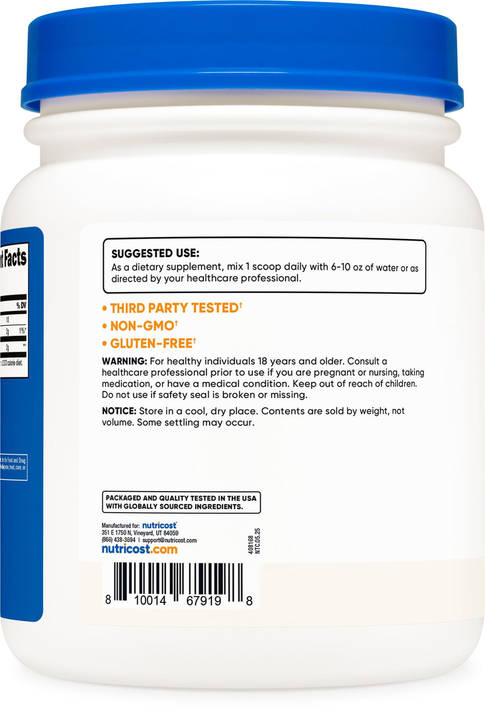 Close-up of Nutricost D-Mannose label detailing the product.