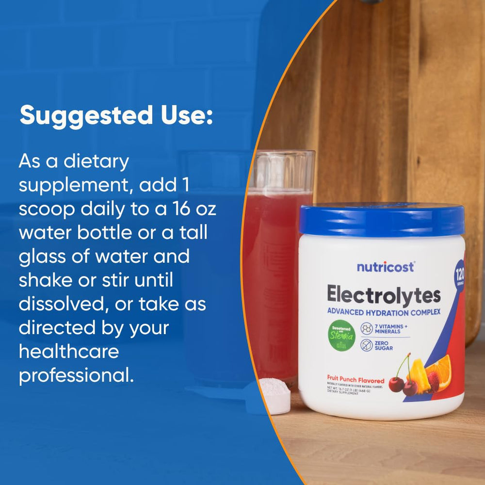 Nutricost Electrolyte Complex label with third-party testing badge signals purity.