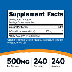 Nutricost Glutathione capsules being poured for easy daily supplementation
