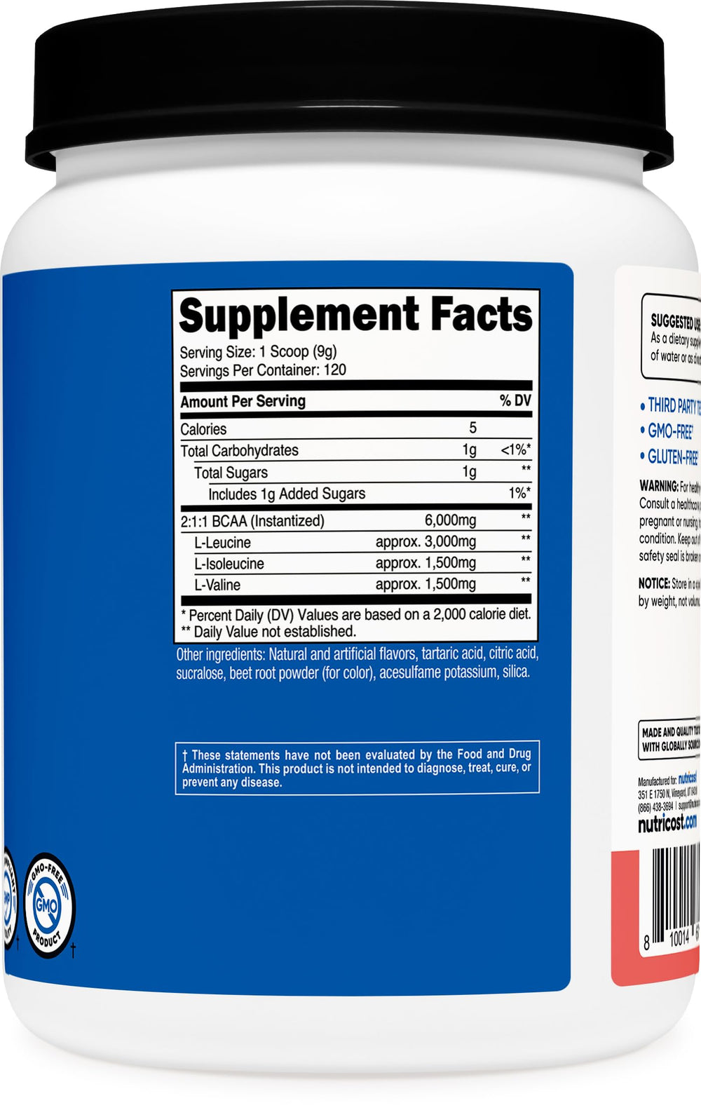 Nutricost gluten-free BCAA watermelon powder container for safe training support