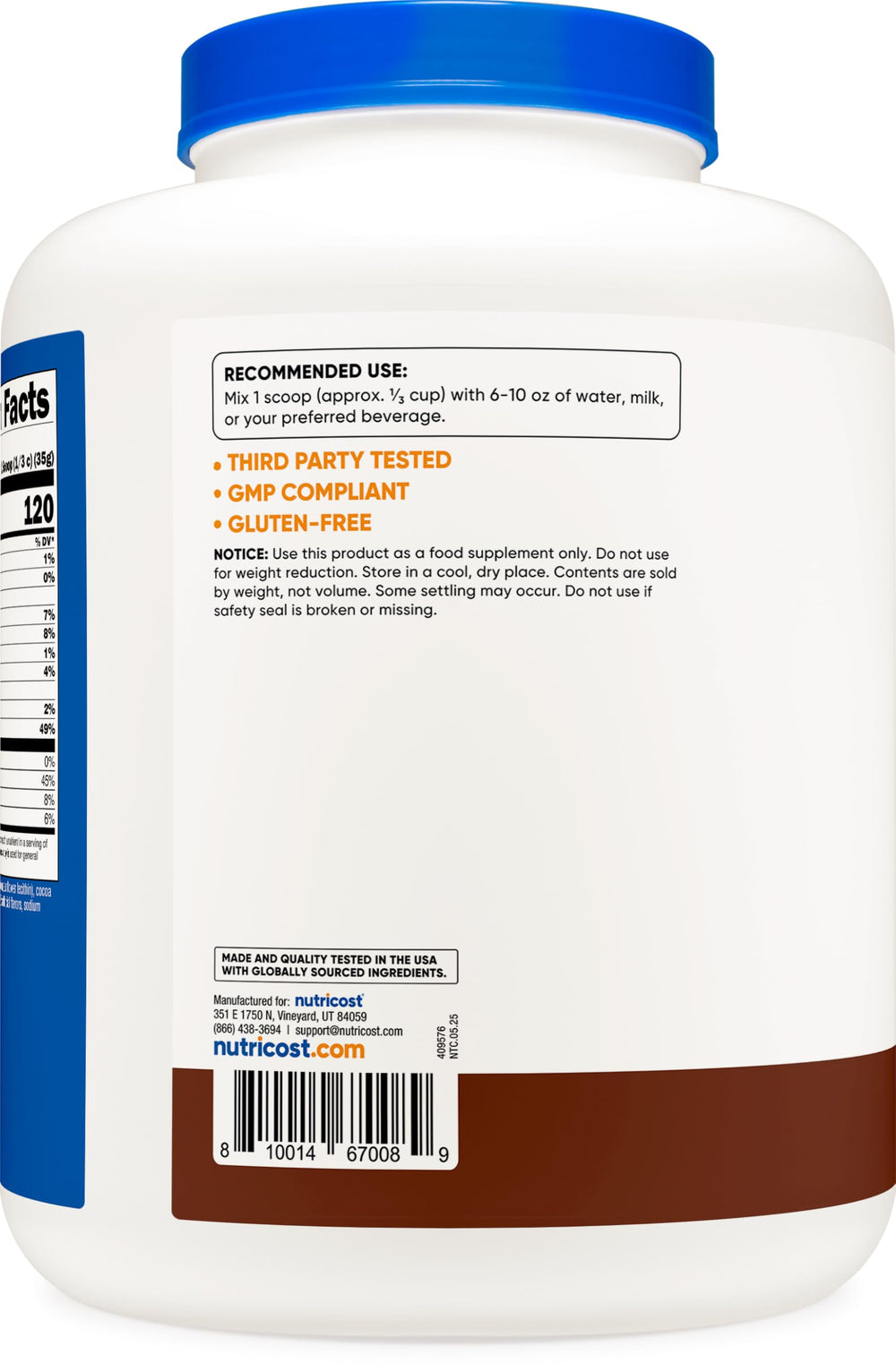 Nutricost gluten-free non-GMO packaging signals quality and dietary compatibility.