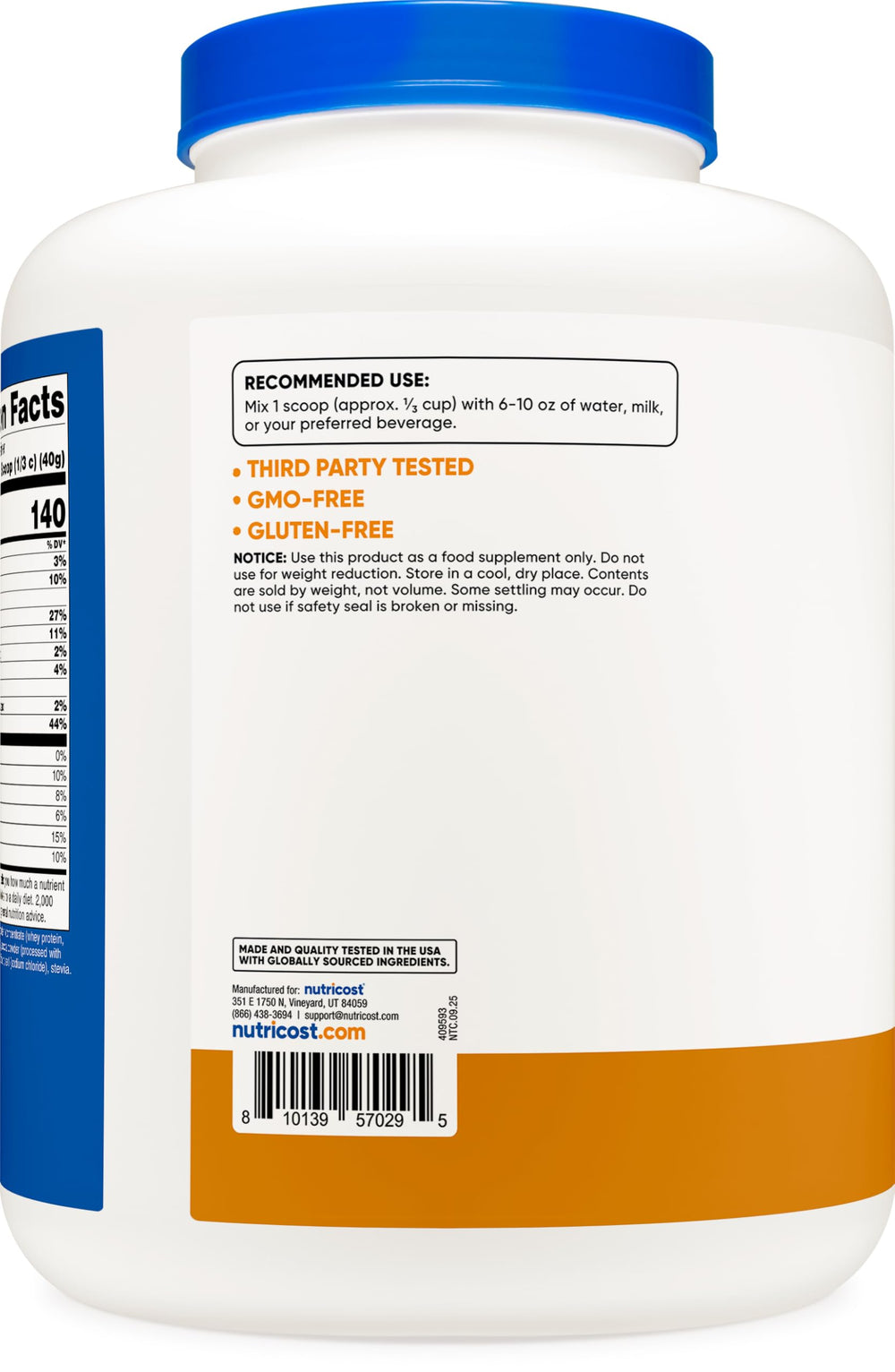 Nutricost shake being poured shows versatile use with beverages.