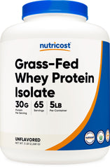 Nutricost Grass-Fed Whey Isolate 5lb bottle pour for smooth easy mixability