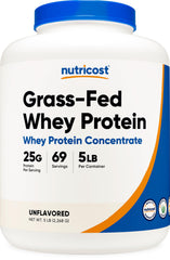 Nutricost Grass-Fed Whey Protein bottle prepared for post-workout shakes
