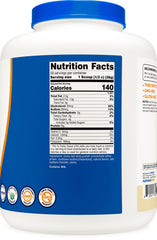 Nutricost Grass-Fed Whey Vanilla scoop in glass suggests versatile shake options.