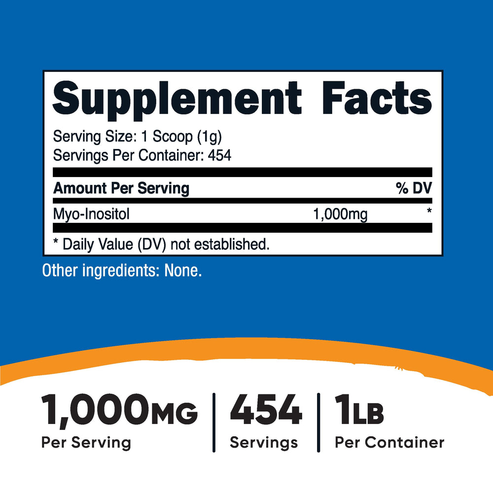 Nutricost Inositol powder scoop in use for accurate 1000 mg servings.