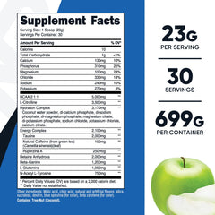 Nutricost intra green apple powder poured into a glass for sustained energy.