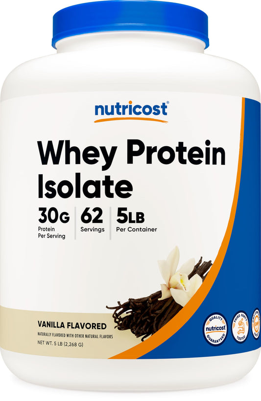 Nutricost Isolate Whey Vanilla bottle front for daily protein fueling