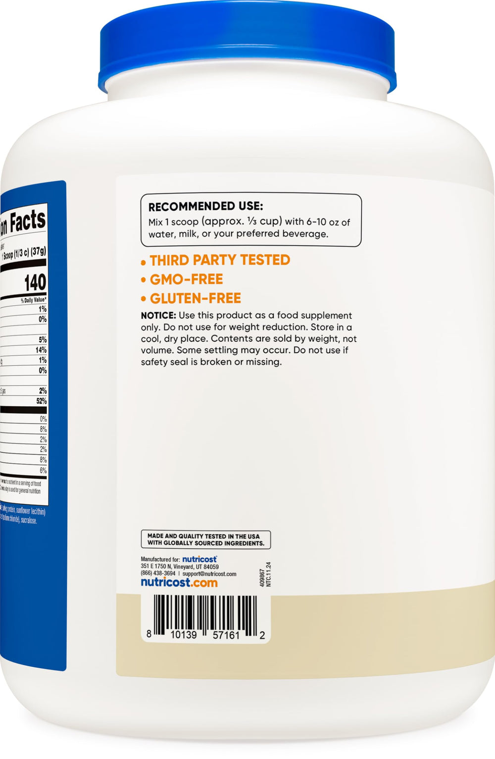 Nutricost Isolate Whey Vanilla non-GMO gluten-free formula for inclusive diets