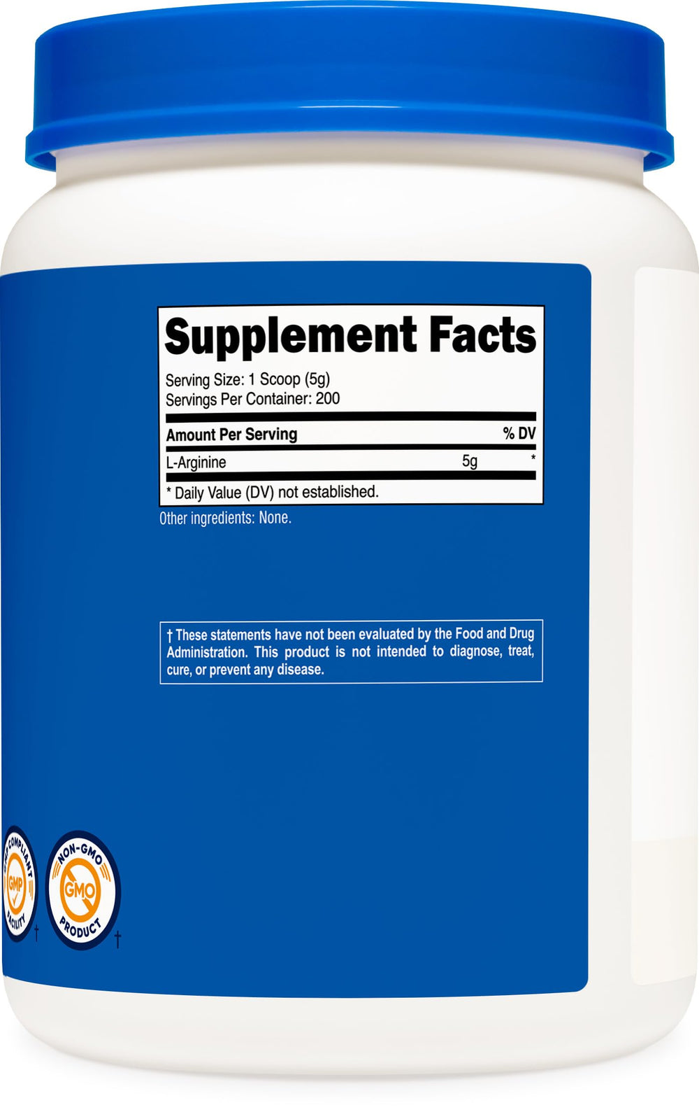 Side view of Nutricost L-Arginine container showing 1kg size