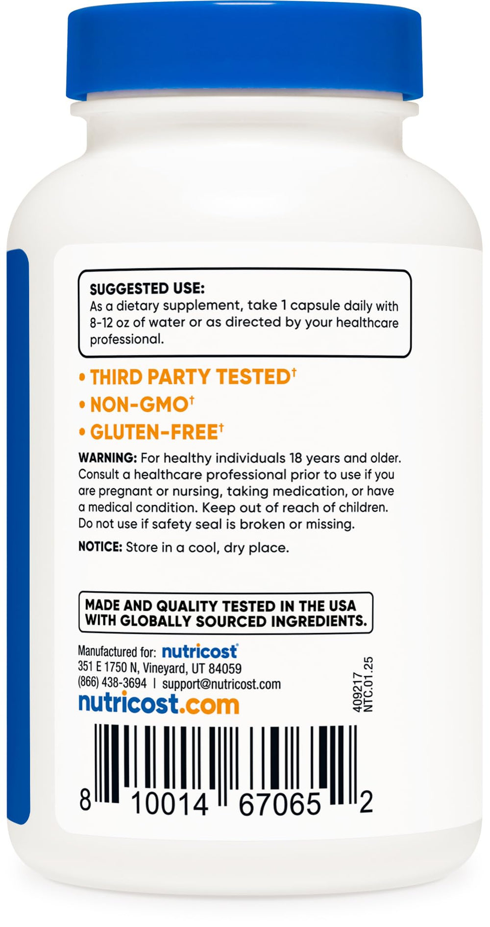 Nutricost L-Carnosine ingredients label for transparency