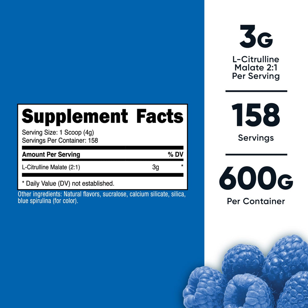 Nutricost serving scoop beside blue raspberry powder for easy measurement