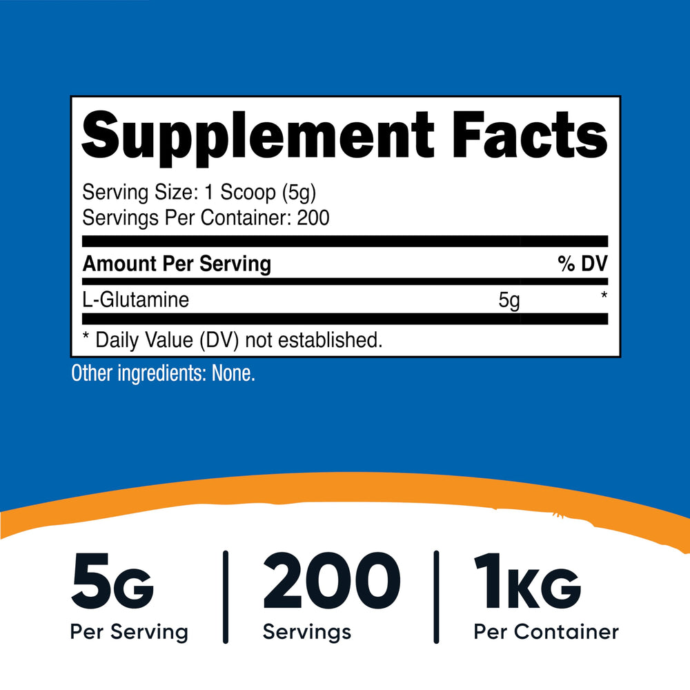 Nutricost L-Glutamine Powder scoop for easy dosing in vegan routines