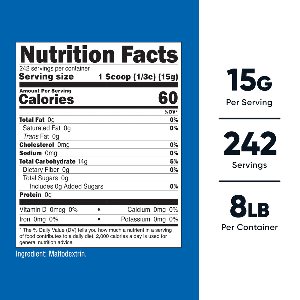 Nutricost Maltodextrin bottle front shows gluten-free, GMO-free labeling.