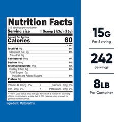 Nutricost Maltodextrin bottle front shows gluten-free, GMO-free labeling.
