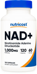 Nutricost NAD+ bottle shot highlighting 1,000 mg per serving for daily use