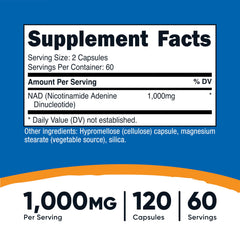Nutricost NAD+ serving lineup showing 60 servings per bottle