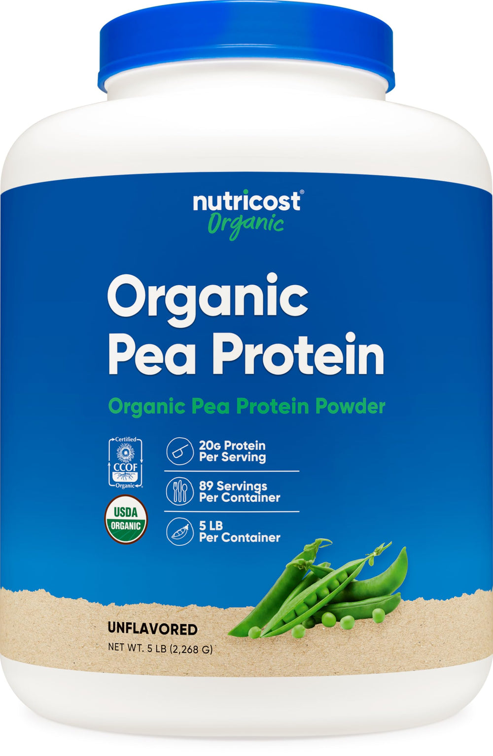 Nutricost Organic Pea Protein Isolate unflavored powder for versatile plant-based shakes.
