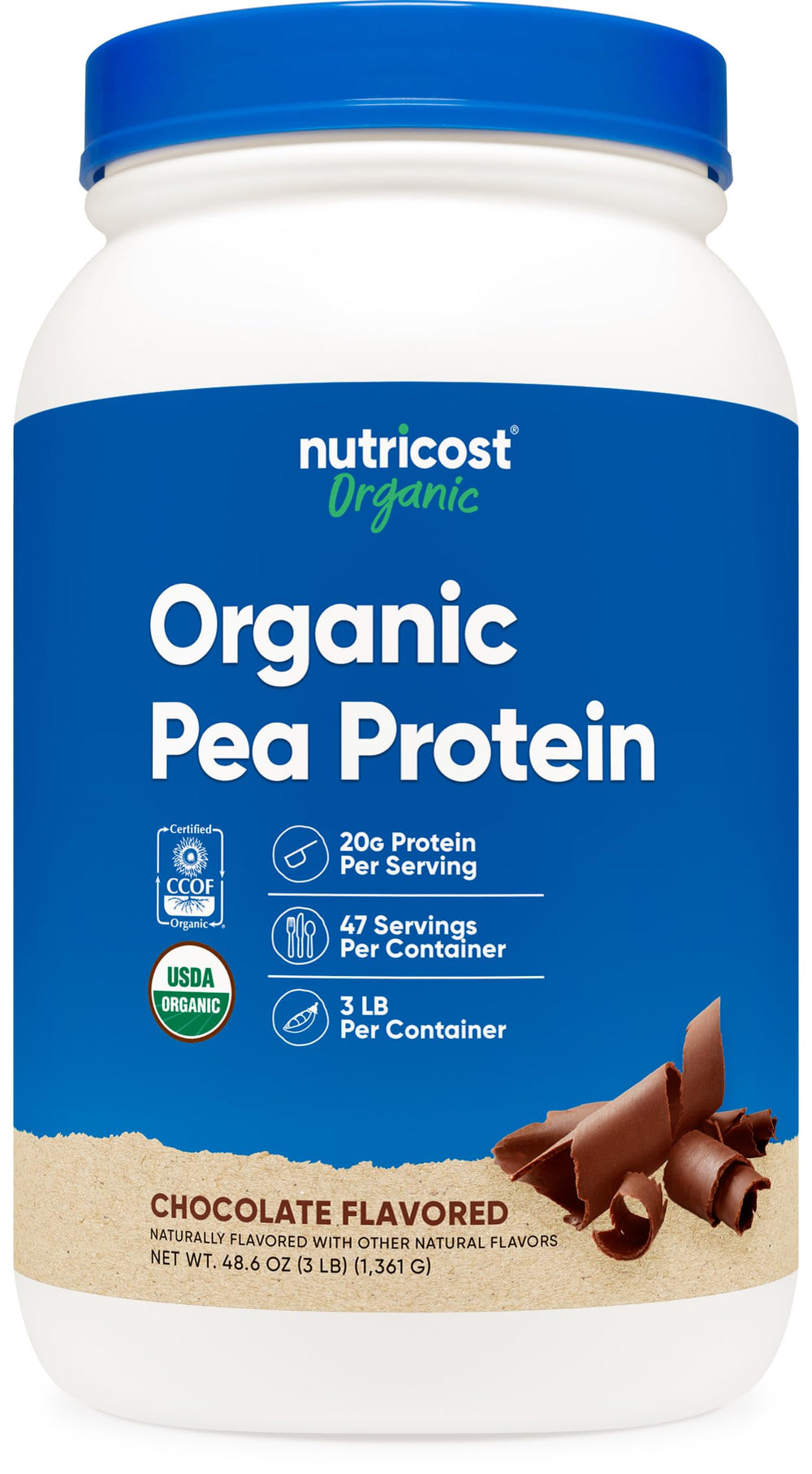Nutricost Organic Pea Protein Powder chocolate jar for plant-based meals