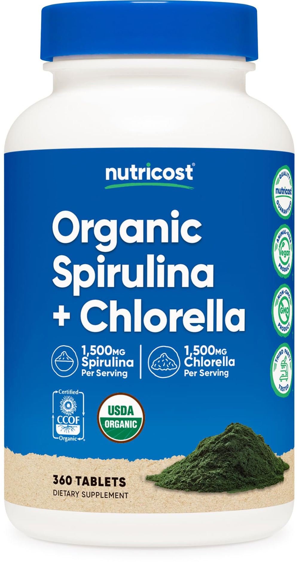 Nutricost organic spirulina and chlorella bottle for daily greens