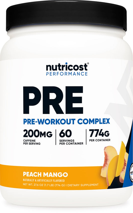 Nutricost Pre-Workout blue raspberry powder for focused energy during workouts.