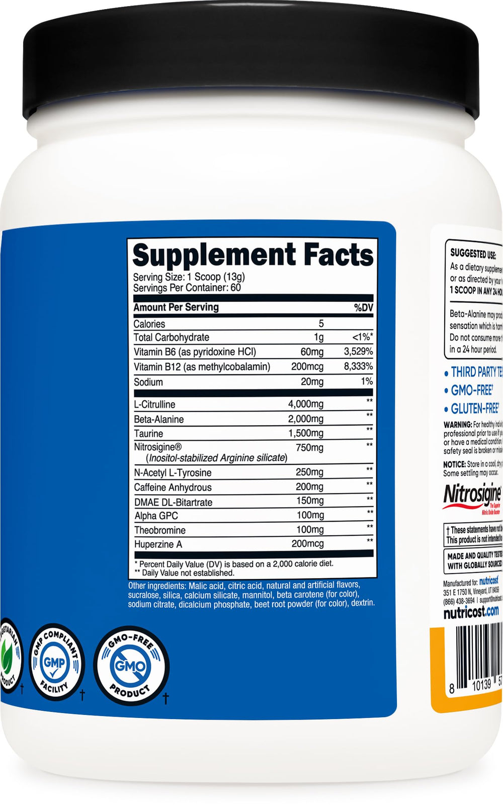 Nutricost Pre-Workout scoop with glass for easy mixing before training.