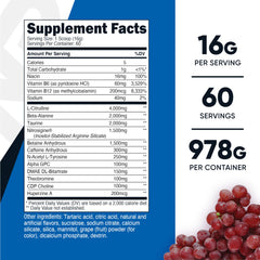 Nutricost Pre-X Xtreme grape scoop resting on the container for easy serving.