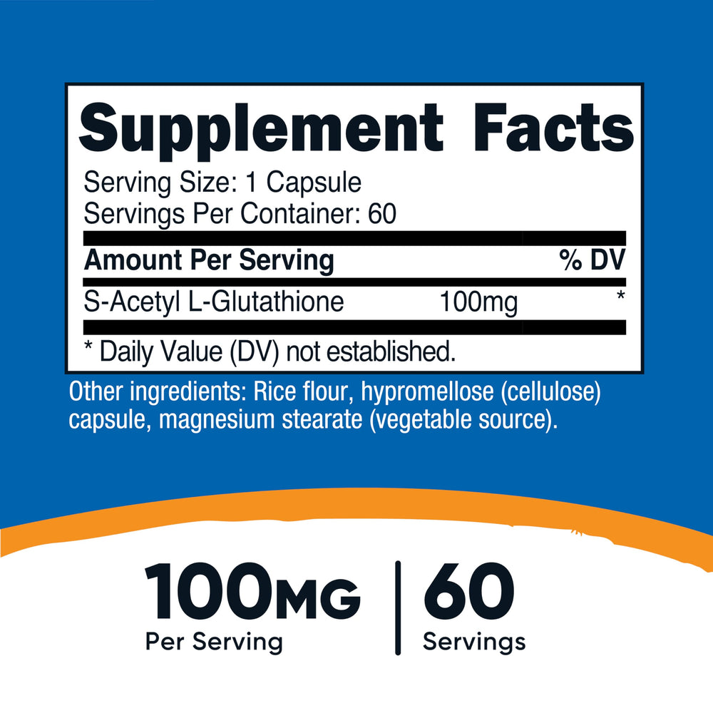 Closeup of Nutricost S-Acetyl L-Glutathione capsules for daily wellness routines