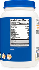 Nutricost vanilla whey scoop beside resealable bag for versatile use