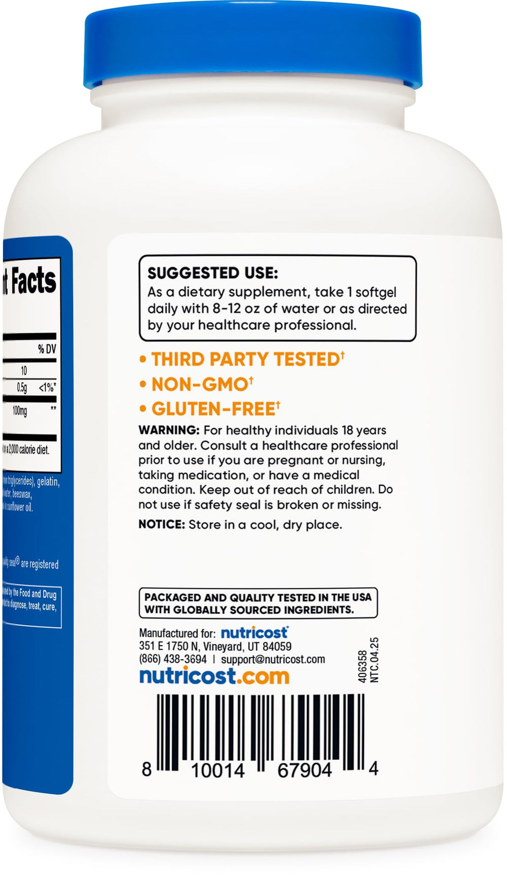 Nutricost ubiquinol softgels label info highlighting active CoQ10 form
