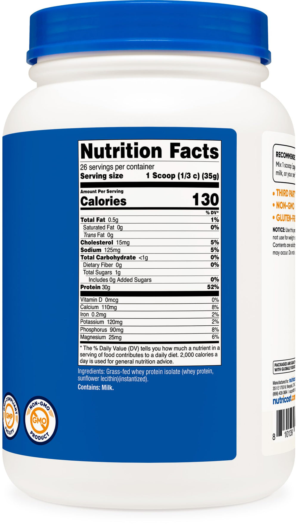 Nutricost unflavored whey powder blends smoothly into drinks and recipes