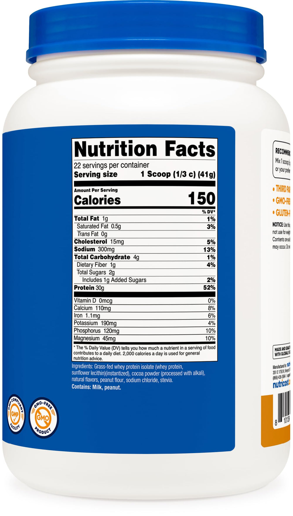 Non-GMO and gluten-free Nutricost Whey Isolate supports dietary preferences.