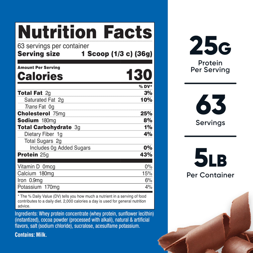 Nutricost Whey Protein Concentrate Chocolate bottle back shows ingredients and notes