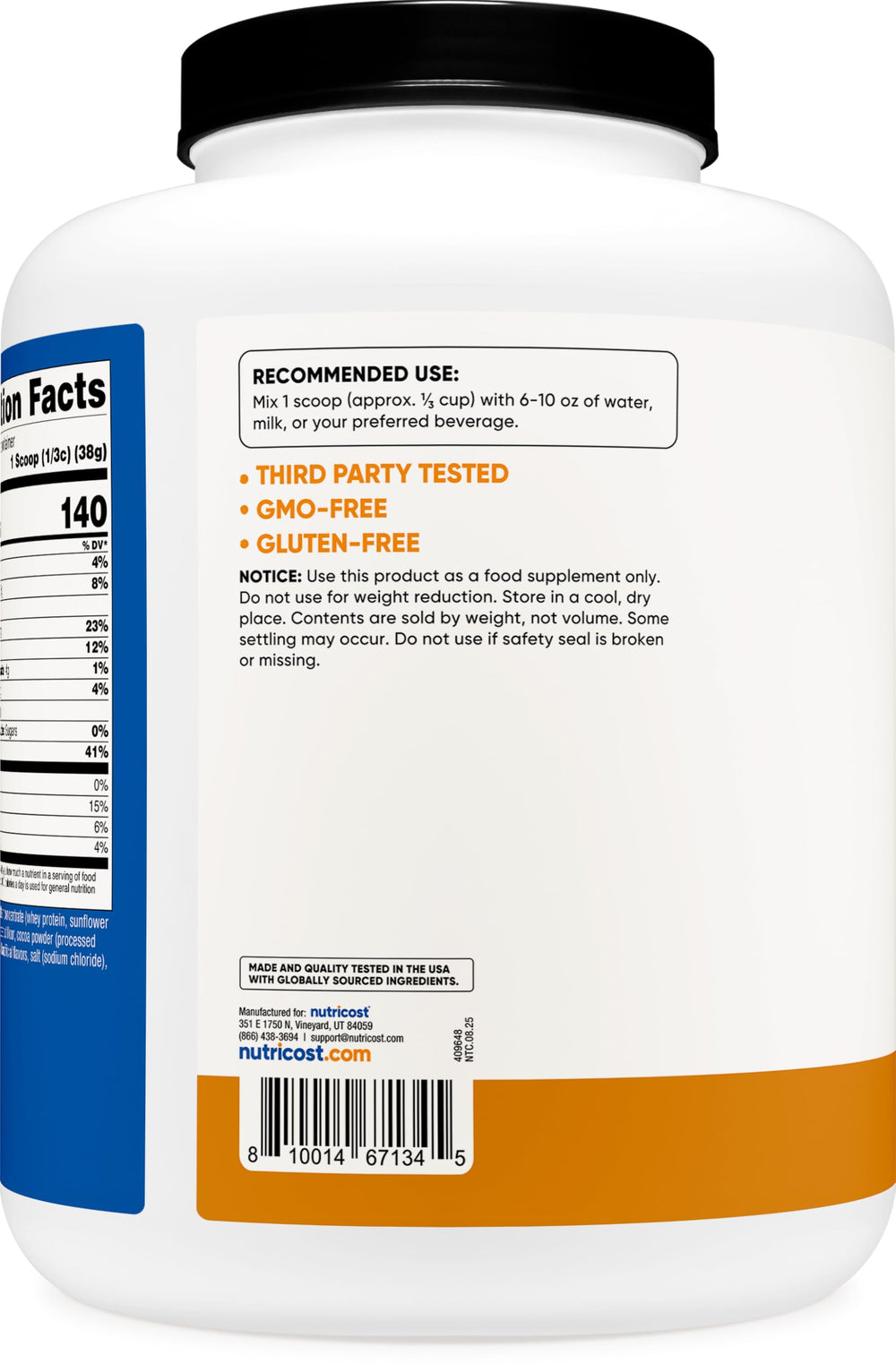 Nutricost label on container showing clear nutrition details for informed choices.