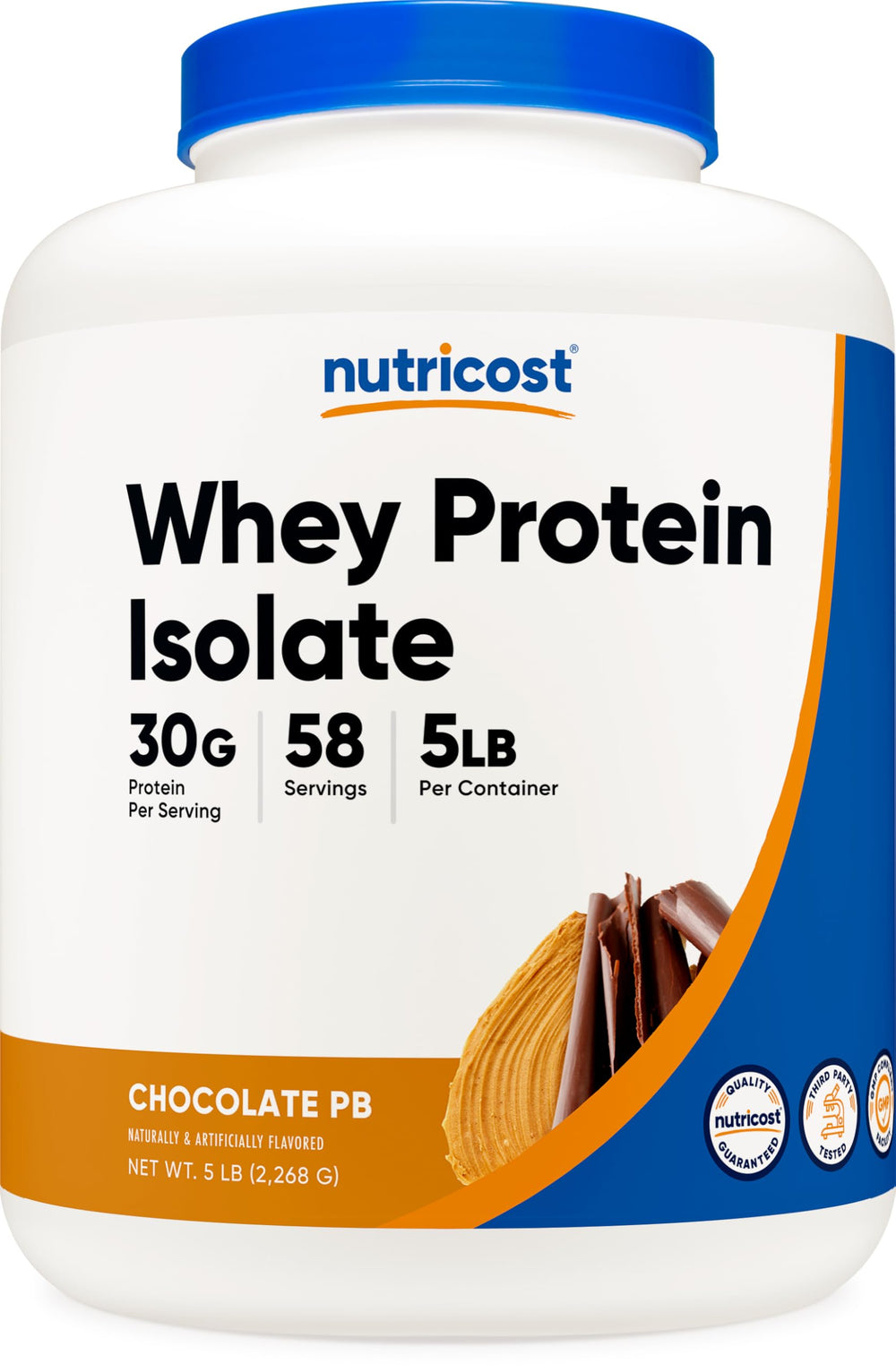 Nutricost Whey Protein Isolate bottle with Chocolate Peanut Butter flavor for post-workout nutrition.