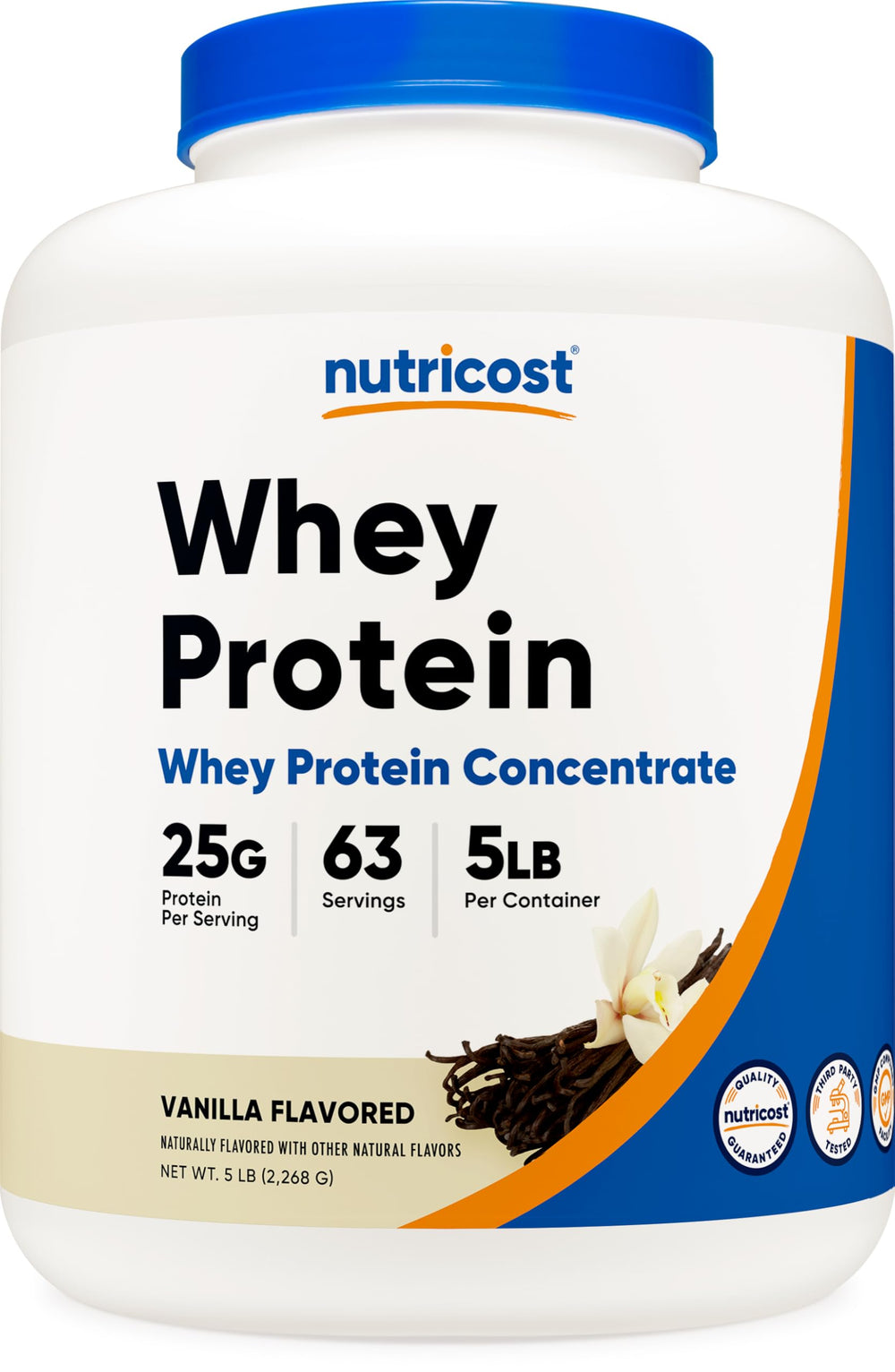 Nutricost Whey Protein Vanilla 5lb bottle ready for high-protein routines.