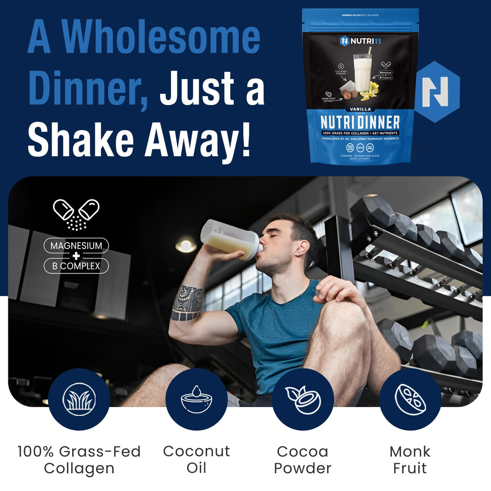 NutriDinner bedtime routine setup with scoop and mug ready.