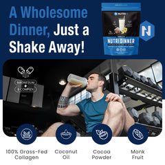 NutriDinner bedtime routine setup with scoop and mug ready.