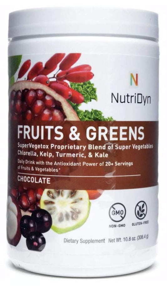 Nutri-Dyn Fruits and Greens bottle pour showcases convenient daily antioxidant support.