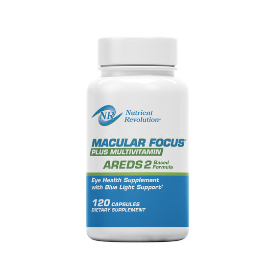 Nutrient Revolution Macular Focus Plus bottle front for eye health support.