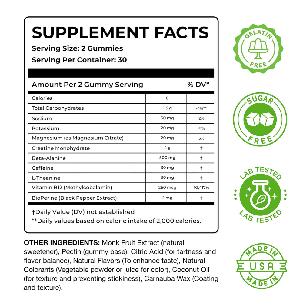 Nutrify Daily Creatine Gummies Melon Mania bottle close-up highlighting 5 g per serving claim.