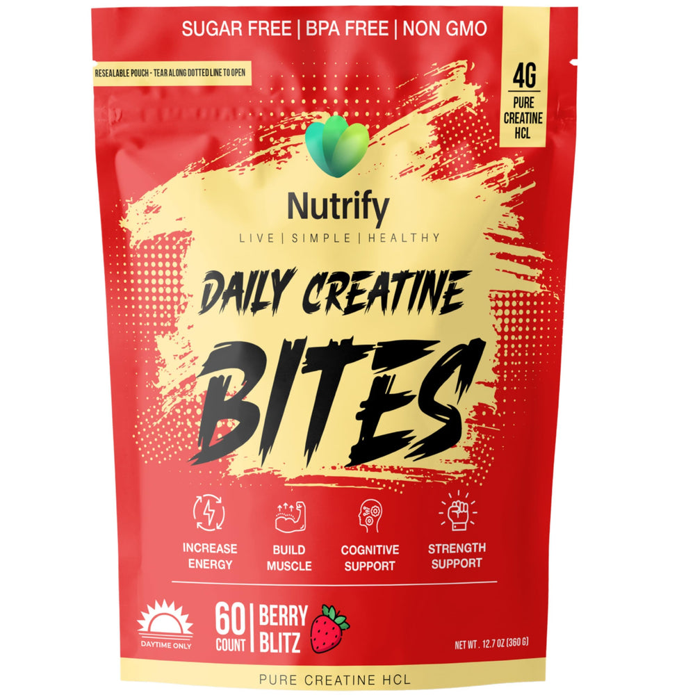 Nutrify Daily Creatine Gummies bottle with strawberry flavor for daily muscle support.